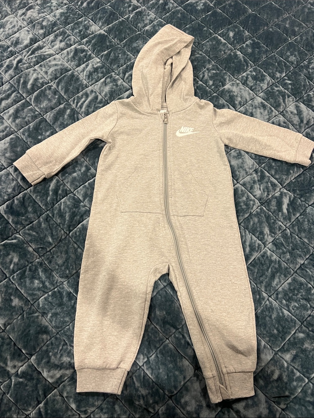 Nike Toddler Light Gray Hooded Zip One-Piece